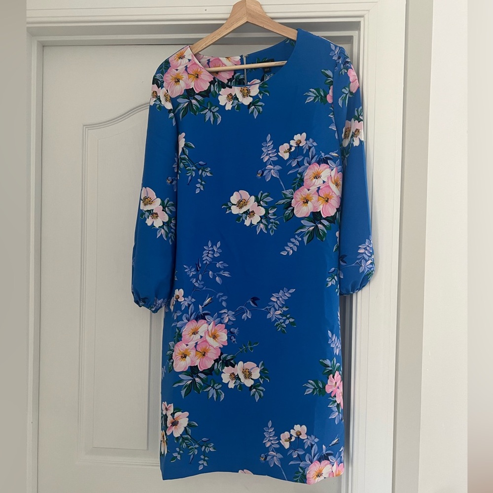 Ann Taylor Blue Floral Shift Dress Size 12